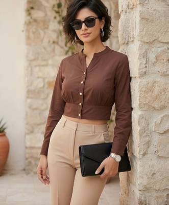 Brown cotton printed top for women 3