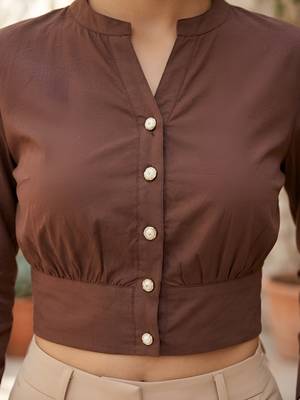 Brown cotton printed top for women 4