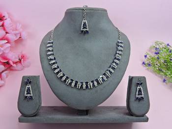 Blue color rhodium plating festive wear designer necklace set 1