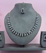 Blue color rhodium plating festive wear designer necklace set