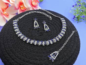 Blue color rhodium plating festive wear designer necklace set 2