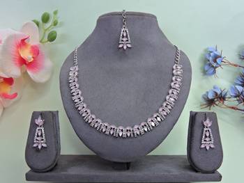 Pink color rhodium plating festive wear designer necklace set 1