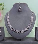 Pink color rhodium plating festive wear designer necklace set