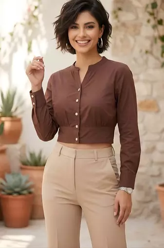 Brown cotton printed top for women