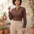 Brown cotton printed top for women