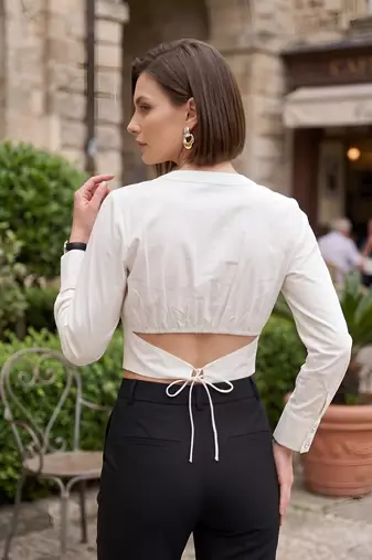 Off-white cotton printed top for women