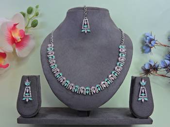 Green color rhodium plating festive wear designer necklace set 1