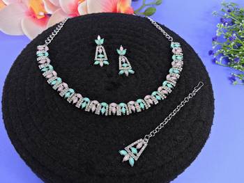 Green color rhodium plating festive wear designer necklace set 2