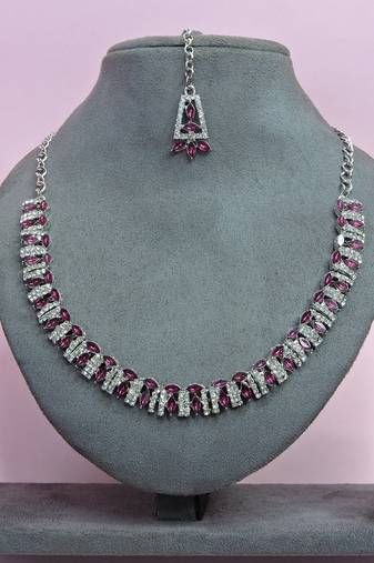 Purple color rhodium plating festive wear designer necklace set