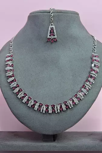 Purple color rhodium plating festive wear designer necklace set