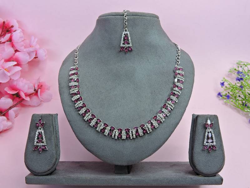 Purple color rhodium plating festive wear designer necklace set