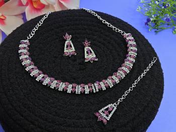 Purple color rhodium plating festive wear designer necklace set 2