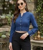 Blue cotton printed top for women