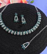 Green color rhodium plating festive wear designer necklace set