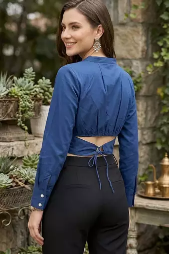 Blue cotton printed top for women