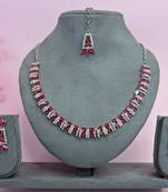 Pink color rhodium plating festive wear designer necklace set
