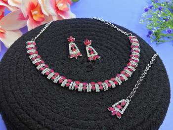 Pink color rhodium plating festive wear designer necklace set 2