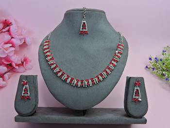 Red color rhodium plating festive wear designer necklace set 1