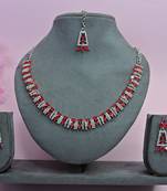 Red color rhodium plating festive wear designer necklace set
