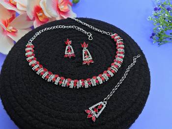 Red color rhodium plating festive wear designer necklace set 2