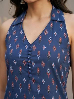 Blue cotton printed top for women 3