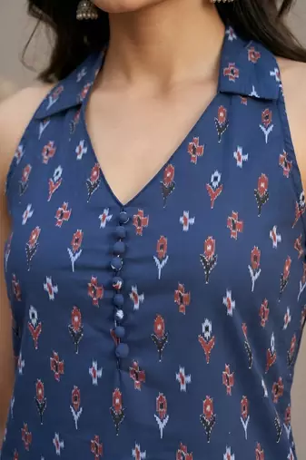 Blue cotton printed top for women
