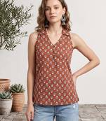 Orange cotton printed top for women