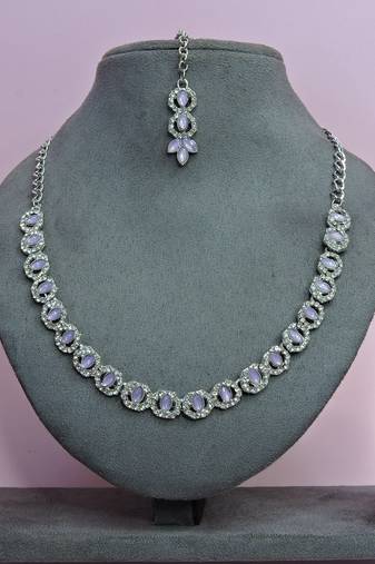 Purple color rhodium plating festive wear designer necklace set