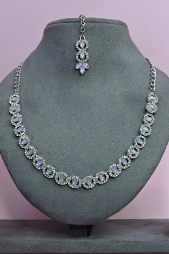 Purple color rhodium plating festive wear designer necklace set