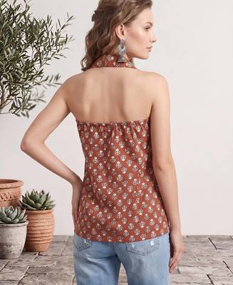 Orange cotton printed top for women 2