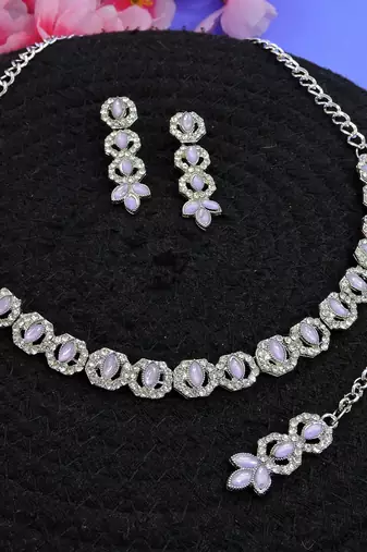 Purple color rhodium plating festive wear designer necklace set