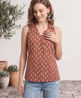 Orange cotton printed top for women 3