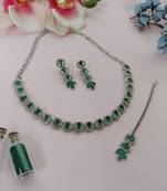 Green color rhodium plating festive wear designer necklace set