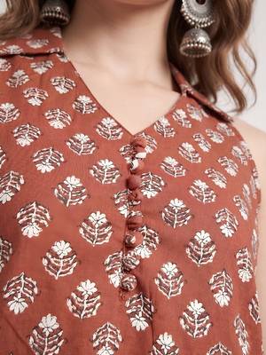 Orange cotton printed top for women 5