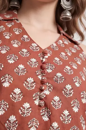 Orange cotton printed top for women