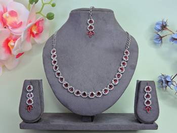 Maroon color rhodium plating festive wear designer necklace set 1