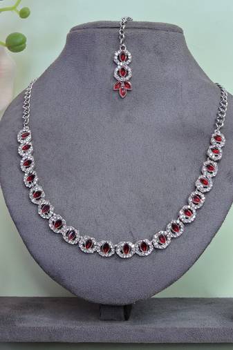 Maroon color rhodium plating festive wear designer necklace set