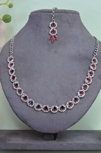 Maroon color rhodium plating festive wear designer necklace set