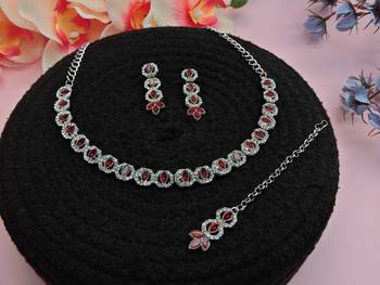 Maroon color rhodium plating festive wear designer necklace set 2