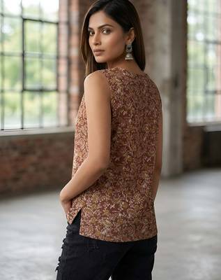 Brown cotton printed top for women 3