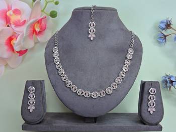Pink color rhodium plating festive wear designer necklace set 1