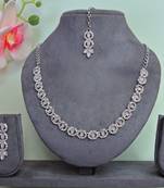 Pink color rhodium plating festive wear designer necklace set