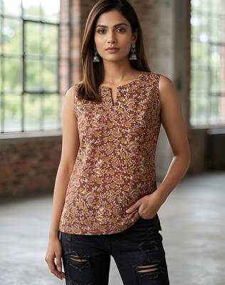 Brown cotton printed top for women 5