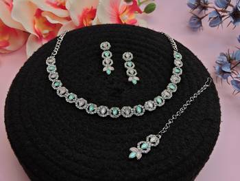 Green color rhodium plating festive wear designer necklace set 2