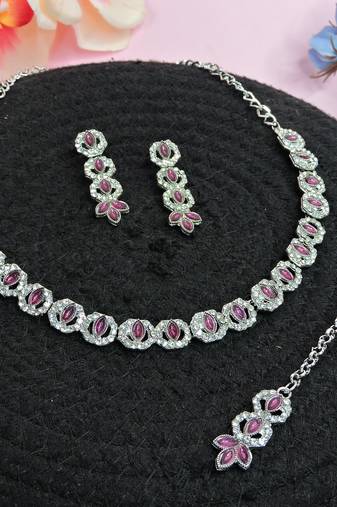 Purple color rhodium plating festive wear designer necklace set