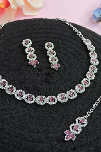 Purple color rhodium plating festive wear designer necklace set