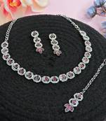Purple color rhodium plating festive wear designer necklace set