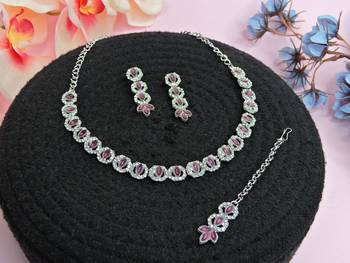 Purple color rhodium plating festive wear designer necklace set 2