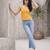 Yellow cotton printed top for women
