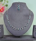 Green color rhodium plating festive wear designer necklace set